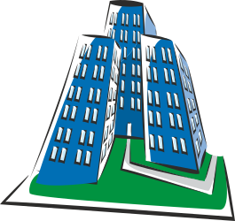 Blue Building with Green Lawn Clipart - Perfect for Presentations and Projects