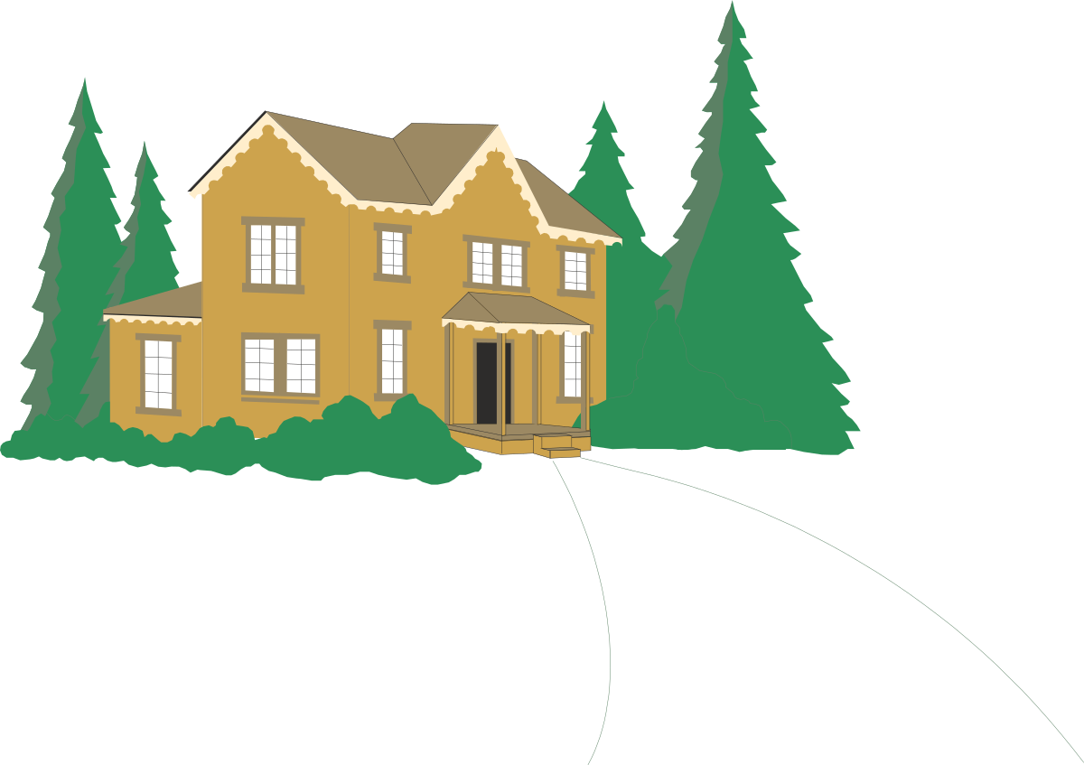 House with Trees and Road Clipart: Charming Home Scene