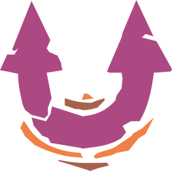 Purple and Orange Joker Face Clipart with Arrows
