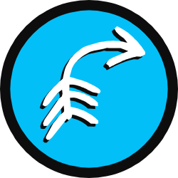 Curved White Arrow and Blue Circle with Reaching Hands Clipart