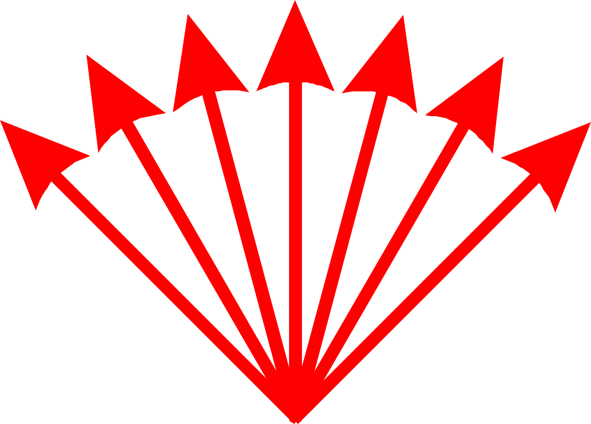 Red Arrow with Four Upward Directions - Dynamic Clipart Design
