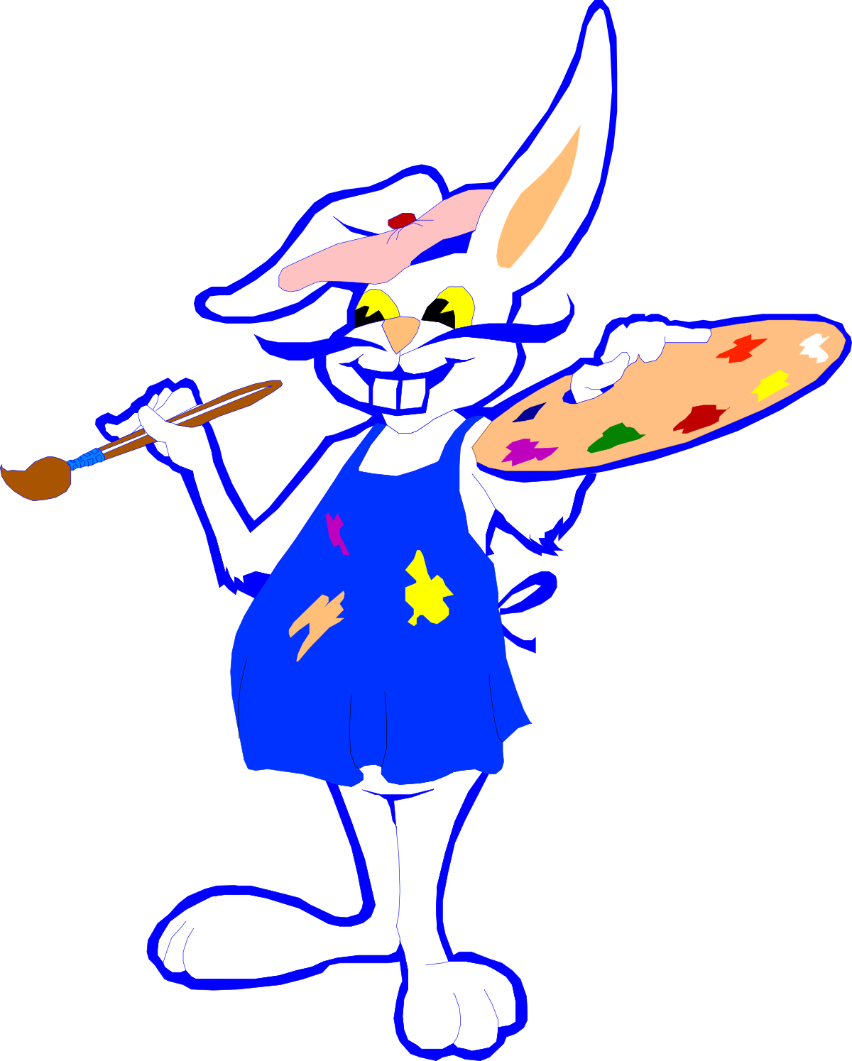 Cartoon Rabbit with Paintbrush and Palette - Fun Clipart for Creative Projects