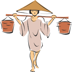 Bamboo Stick Woman Clipart: Vibrant Scene of Strength and Nature