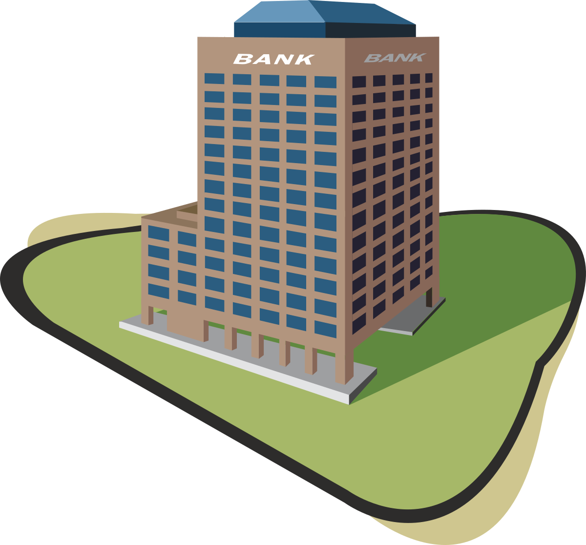 Bank Building Clipart with Prominent Signage