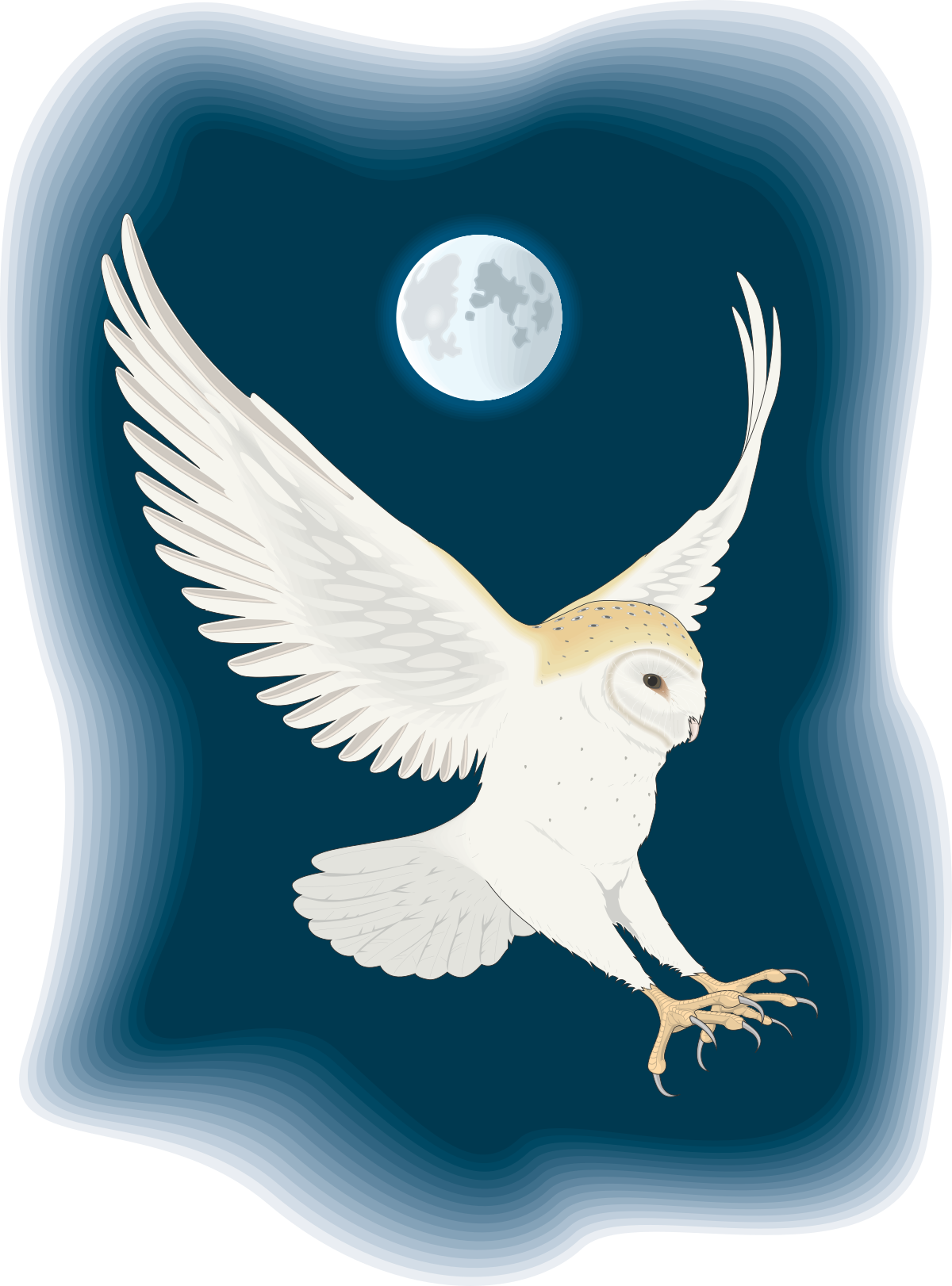 White Owl Flying Under a Full Moon - Enchanting Clipart