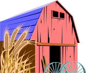 Red Barn Clipart with Wagon and Corn - Farm Life Graphics