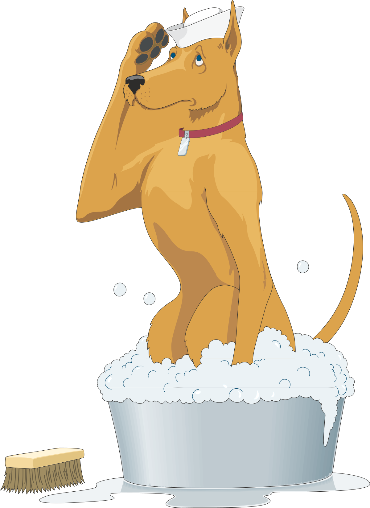 Dog in a Tub with Brush - Charming Clipart for Your Projects
