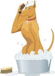 Dog in a Tub with Brush - Charming Clipart for Your Projects