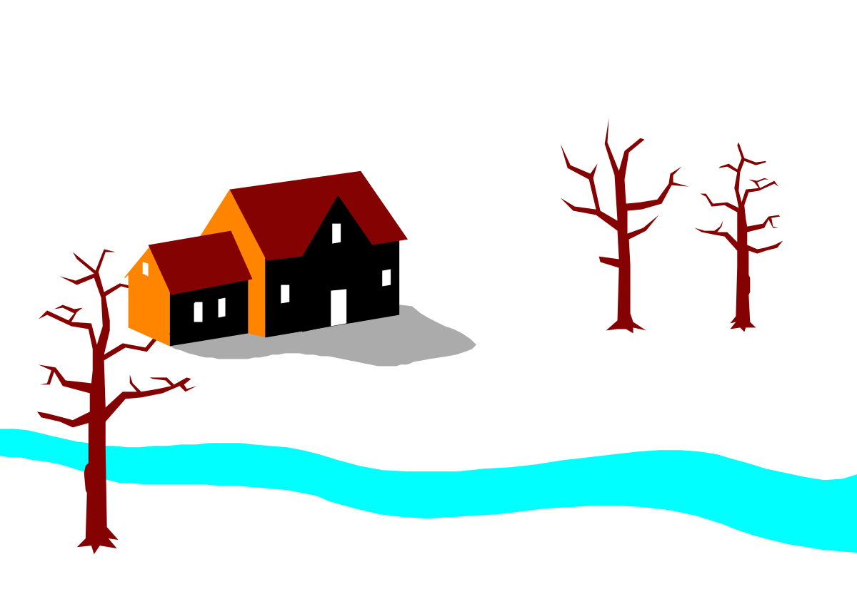 Snowy House with Birds - Cozy Winter Scene Clipart