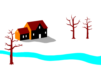 Snowy House with Birds - Cozy Winter Scene Clipart
