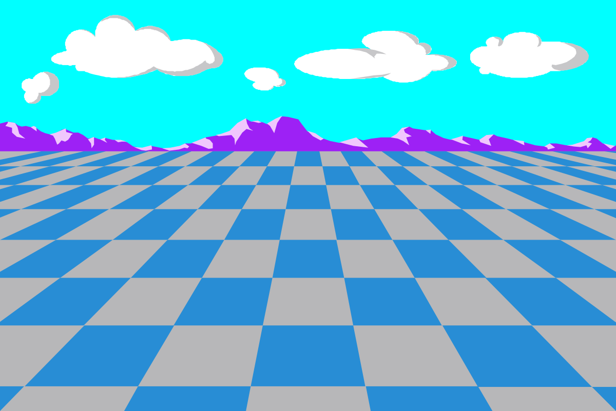 Blue and White Checkered Floor with Clouds Clipart - Perfect for Creative Design