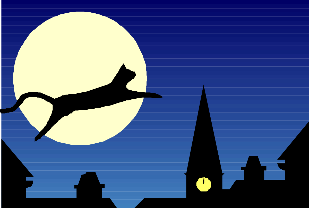 Flying Cat Over City - Whimsical Animal Clipart