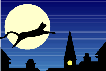 Flying Cat Over City - Whimsical Animal Clipart
