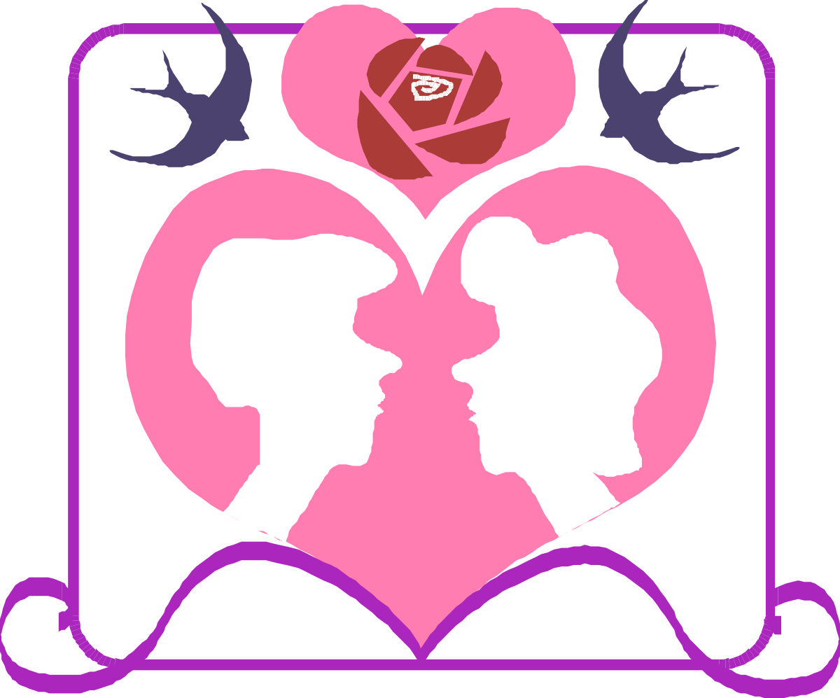 Pink Heart Borders with Silhouettes of Two People - Holiday Clipart
