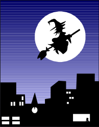 Witch Flying Over City at Night - Enchanting Holiday Clipart