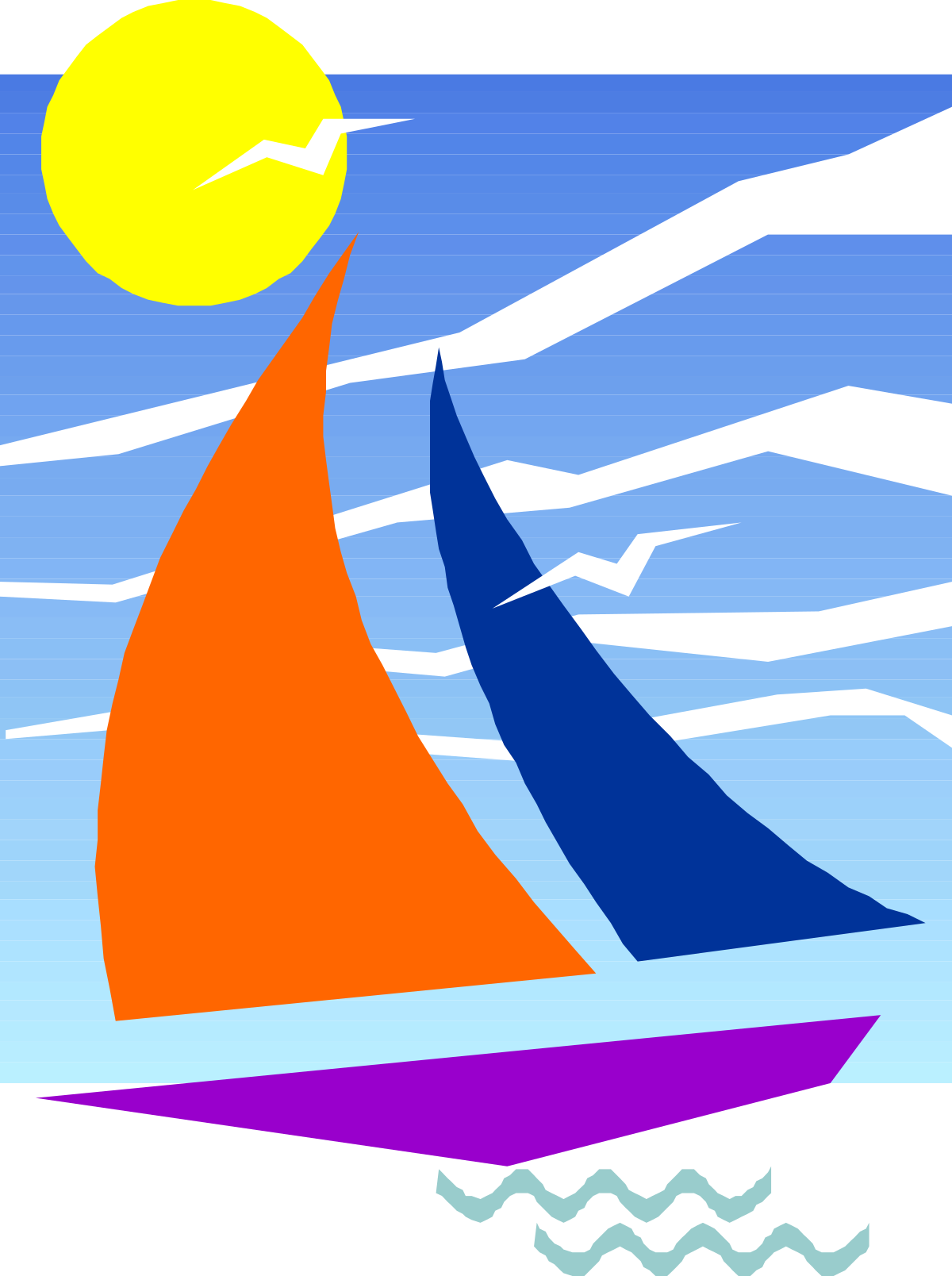 a sail boat with a sun in the background clip art png transparent Sail Boat Clipart with Sun in the Background - Perfect for Leisure Themes