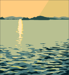 Sunset Over the Ocean Clipart | Beautiful Coastal Scene Poster