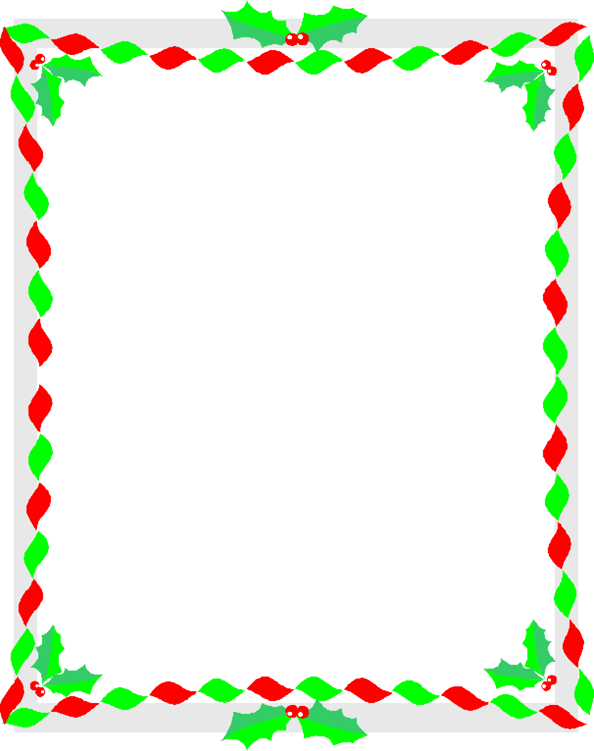 Christmas Frame Clipart: Holly and Festive Red & Green Leaves