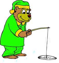 Fishing Bear Clipart: Cartoon Bear in Green Shirt and Hat