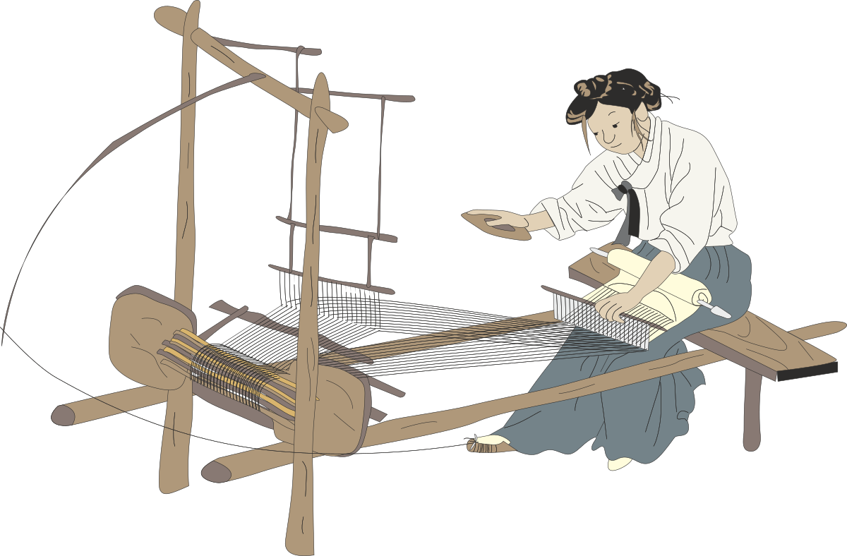 Weaving Woman Clipart: Elegant Fabric Artistry