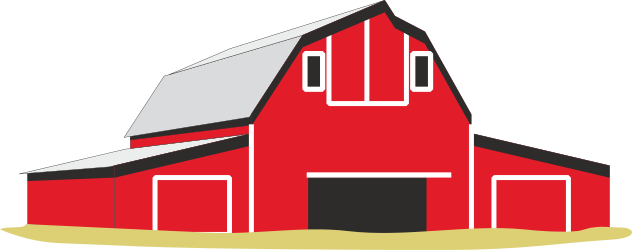 Red Barn with White Roof - Rustic Farm Clipart