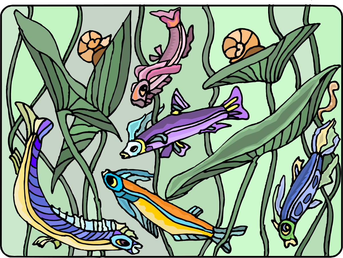 Fish Swimming in a Tranquil Pond - Vibrant Clipart Illustrations