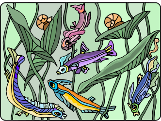 Fish Swimming in a Tranquil Pond - Vibrant Clipart Illustrations