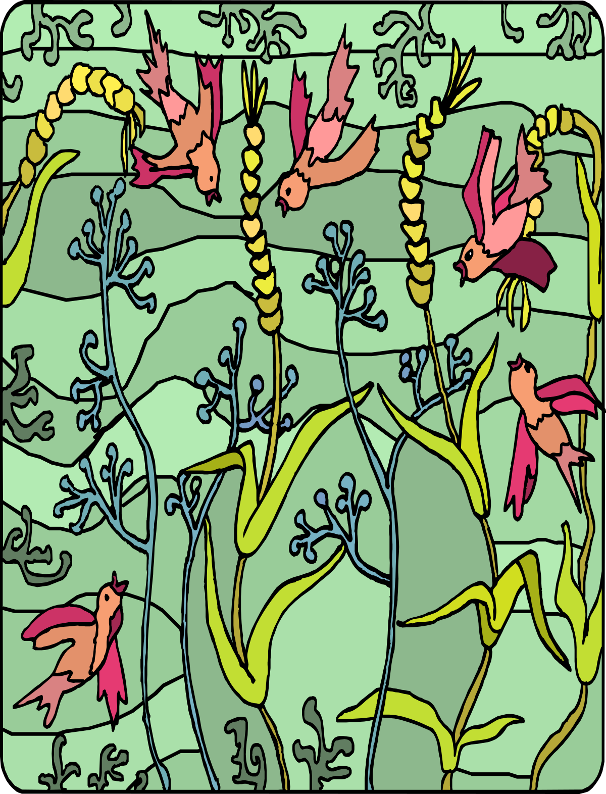 a drawing of birds in a field clip art png transparent Birds in a Field Clipart: Beautiful Nature Scene for All Your Projects