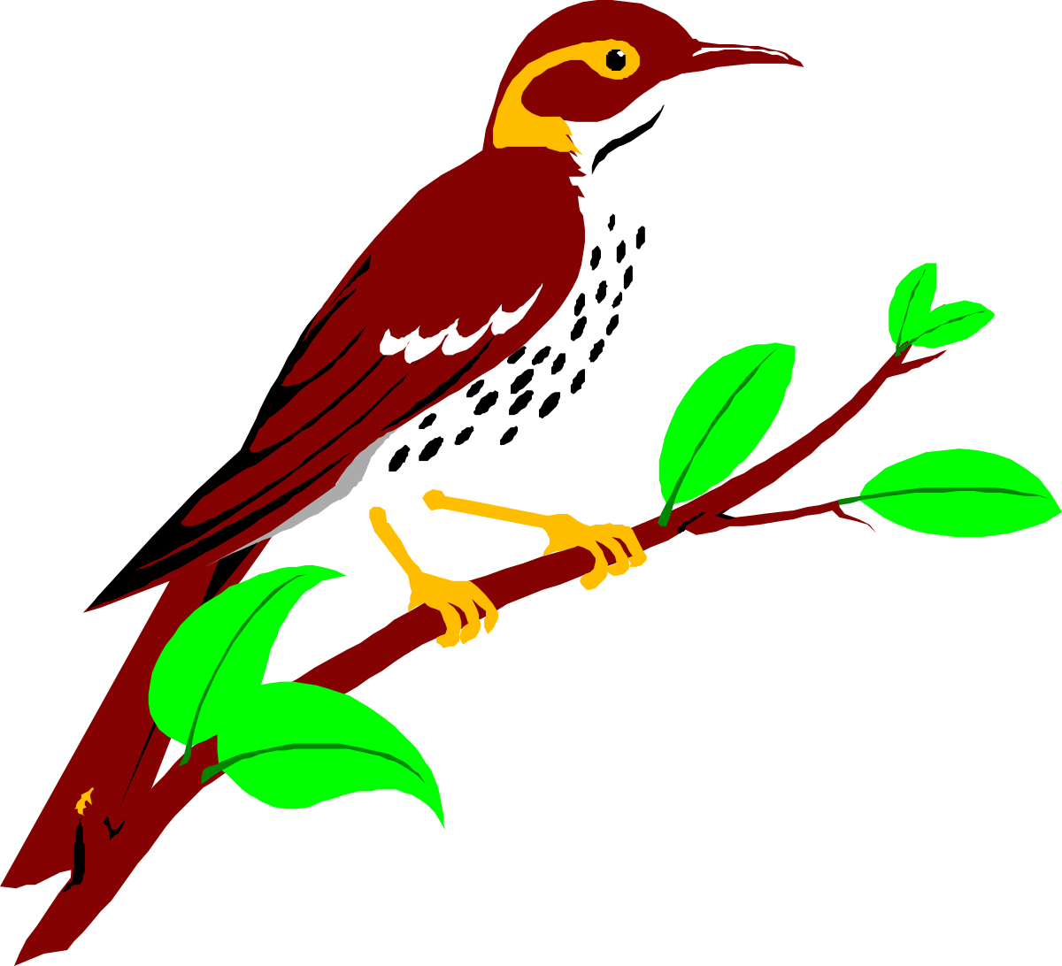Bird on Branch with Leaves Clipart: Nature's Elegance