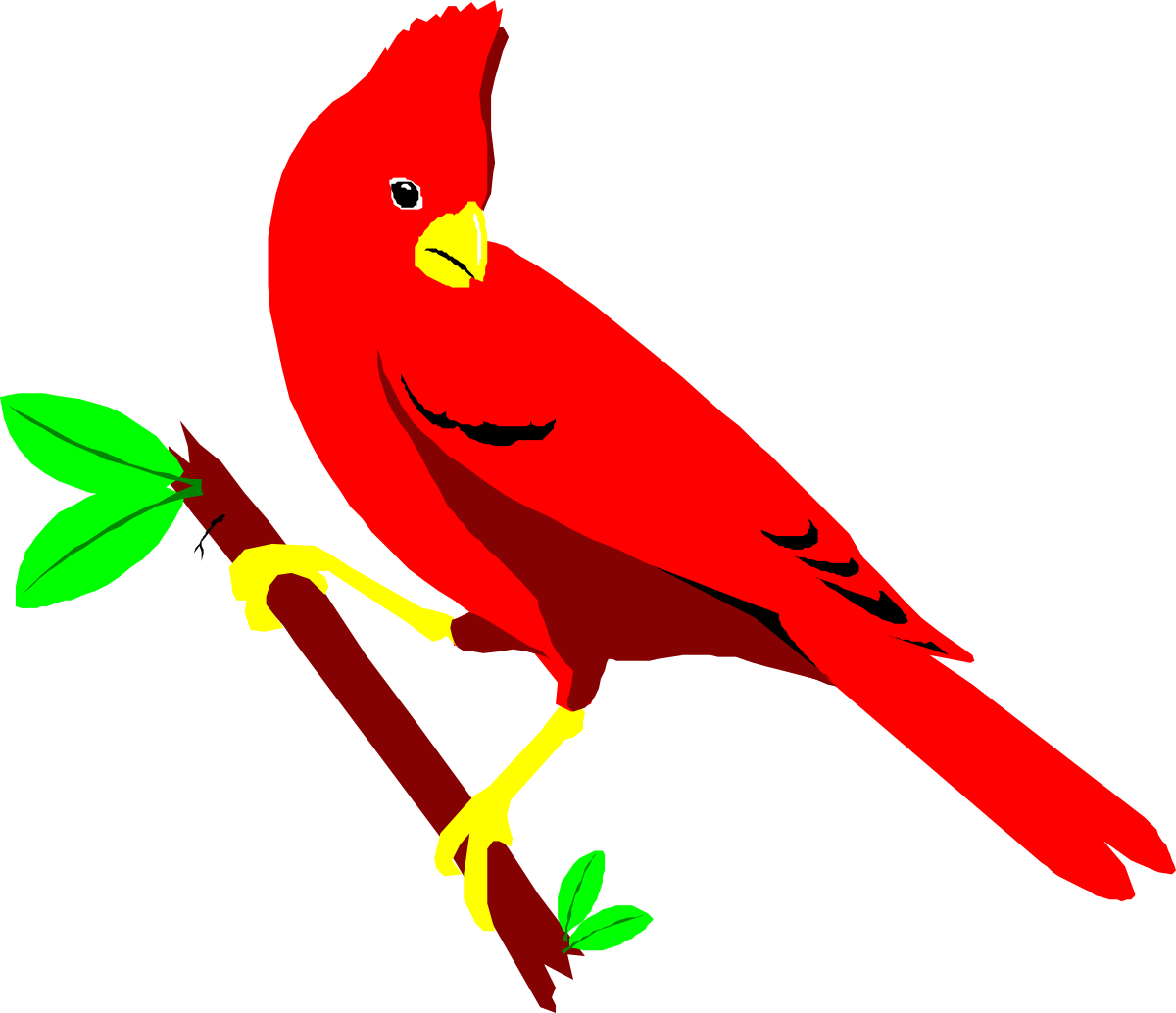 Red Bird on Branch Clipart - Vibrant Nature Illustration