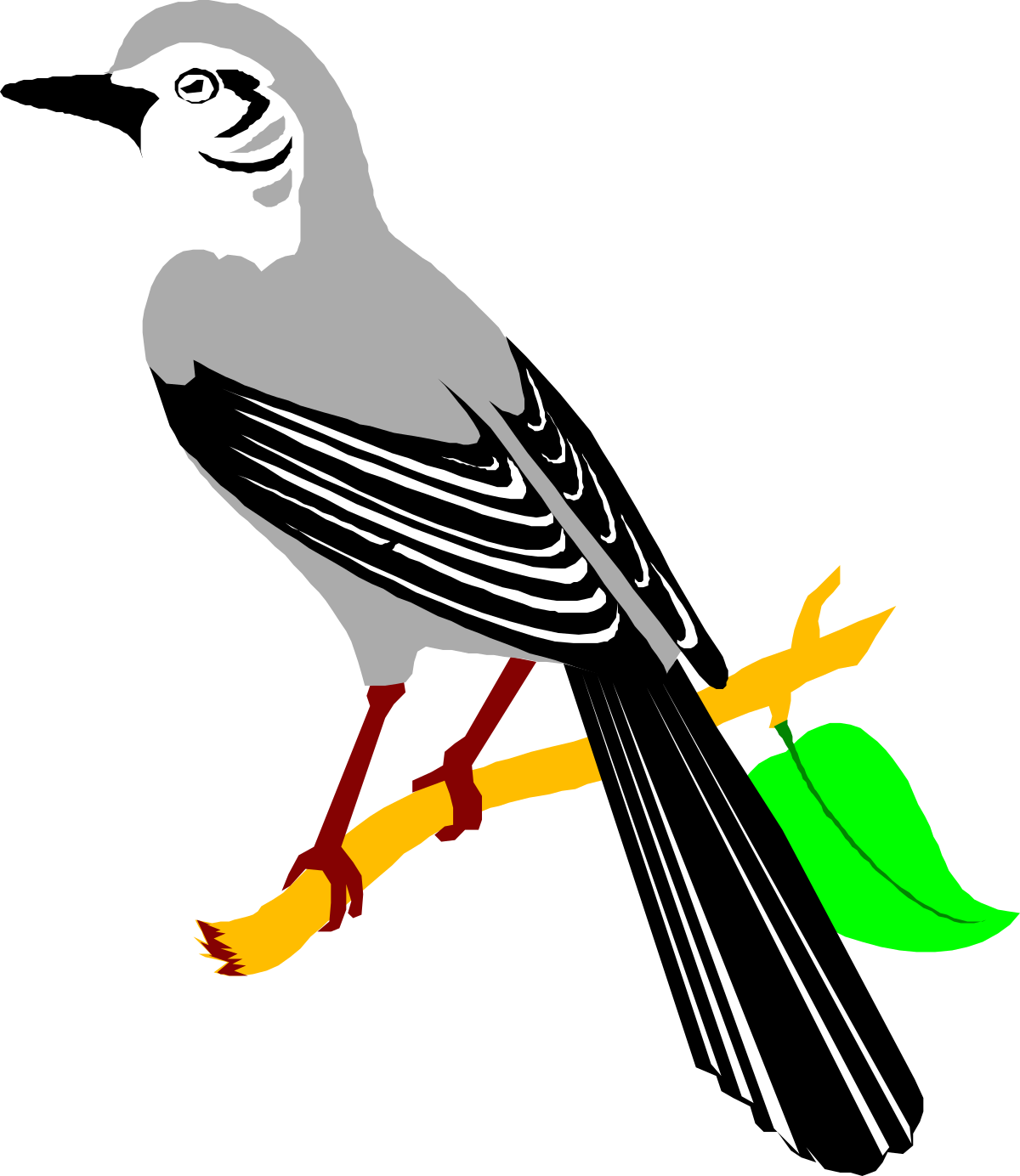 Bird on Branch Clipart with Leaf - Nature Illustration