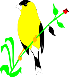 Yellow Bird with Green Stem and Red Flower Clipart