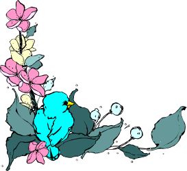 Bird on Flower Branch Clipart - Elegant Borders and Corners