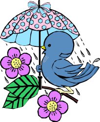 Bird with Umbrella and Flowers - Charming Clipart Collection