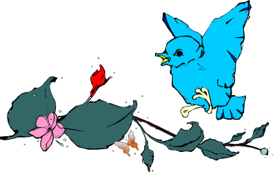 Blue Bird with Red Flower in Beak - Vibrant Clipart for Nature Lovers