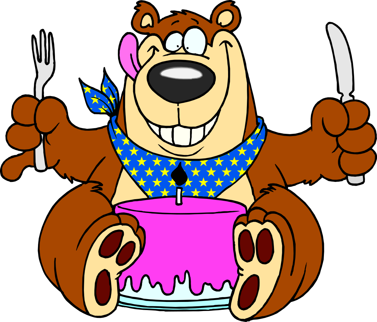 a cartoon bear holding a cake and fork clip art png transparent Cartoon Bear Holding Cake and Fork Clipart