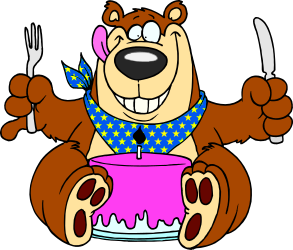 Cartoon Bear Holding Cake and Fork Clipart