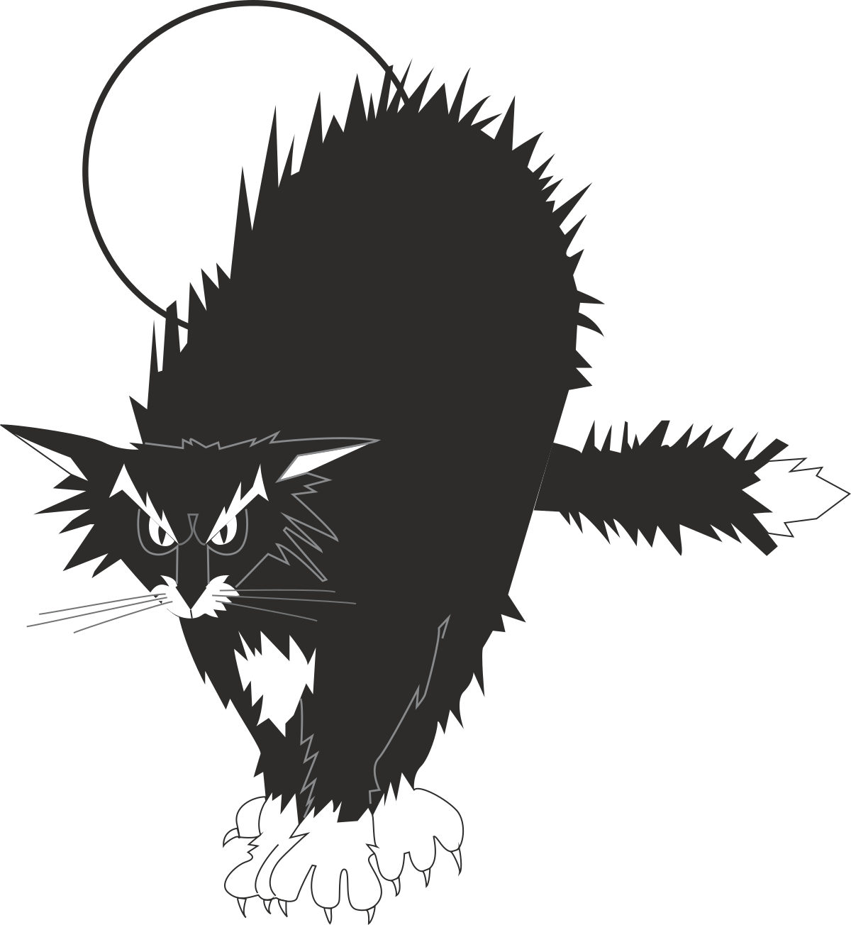 Black and White Cat Under a Full Moon Clipart
