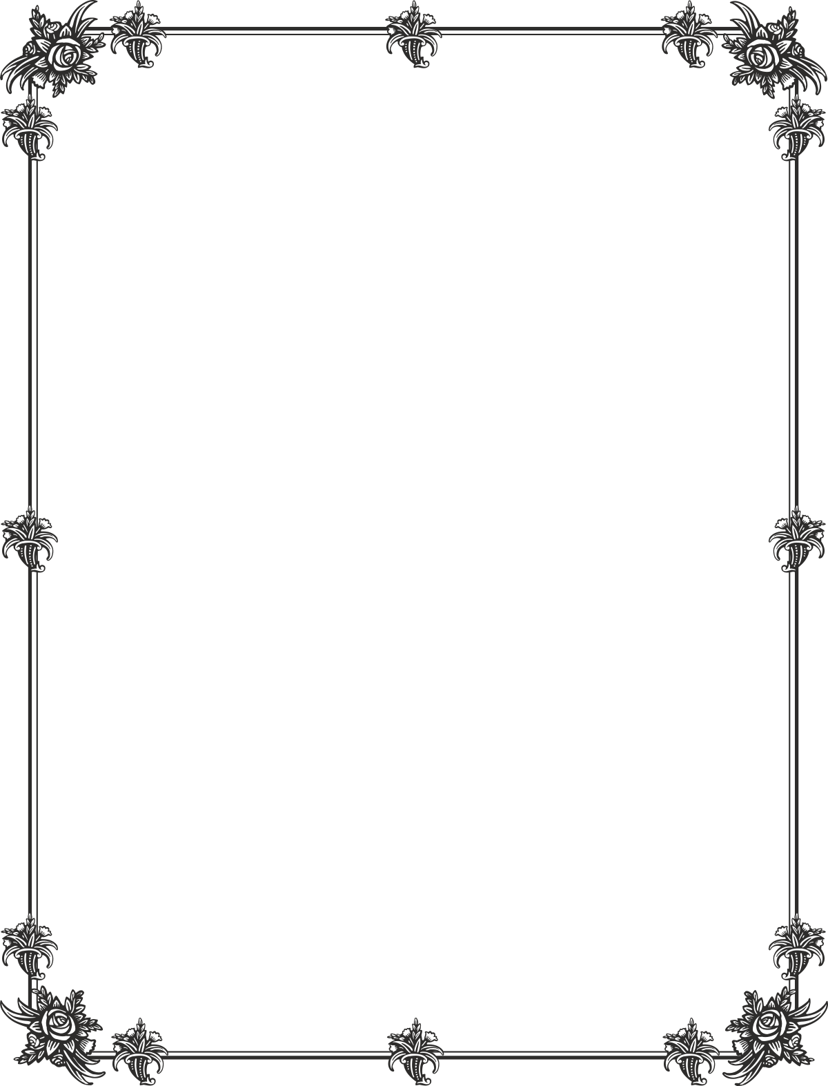 a black and white frame with a floral design clip art png transparent Floral Borders and Plants Clipart - Elegant Black and White Bouquet Design