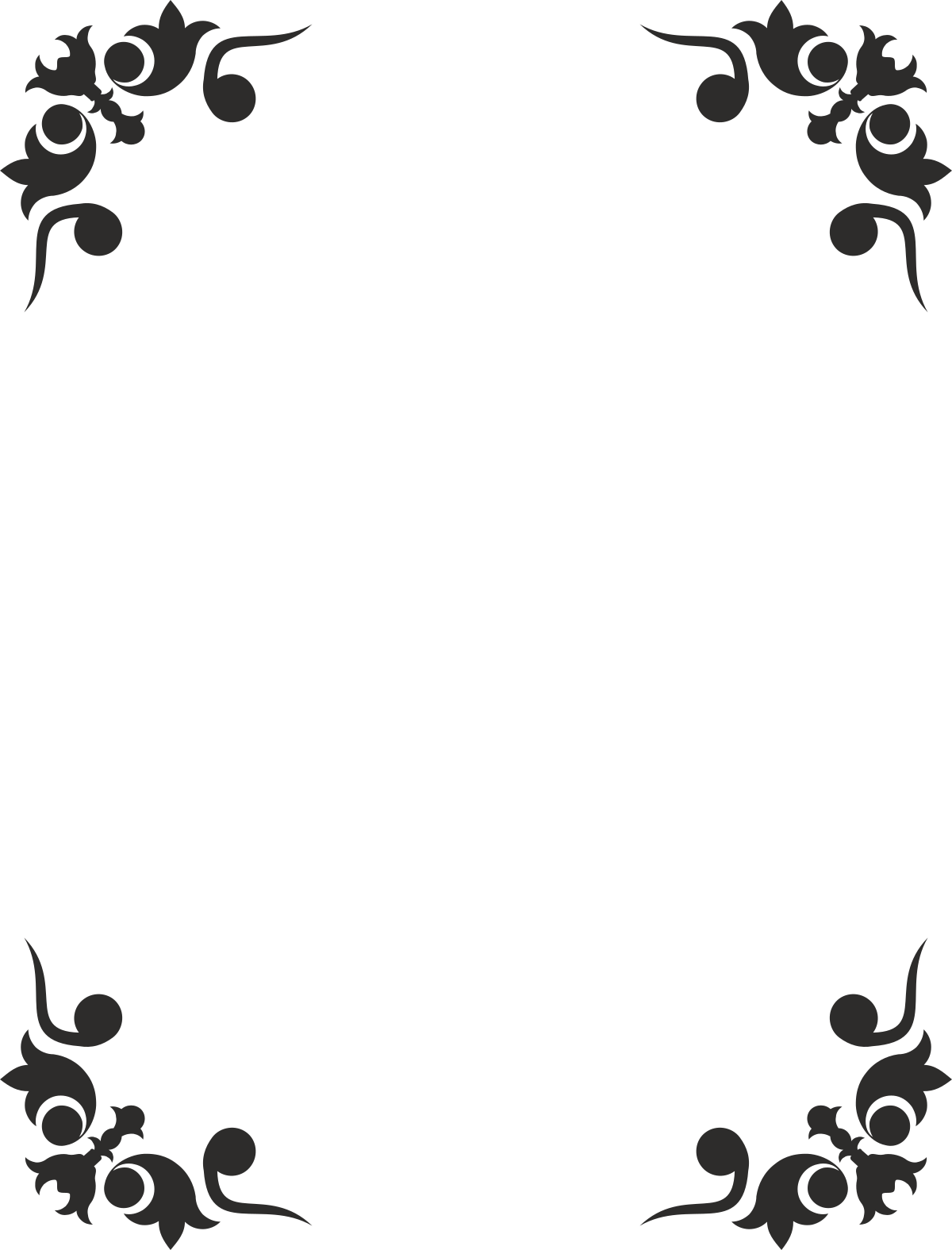 Elegant Floral Design Black and White Borders and Corners Clipart