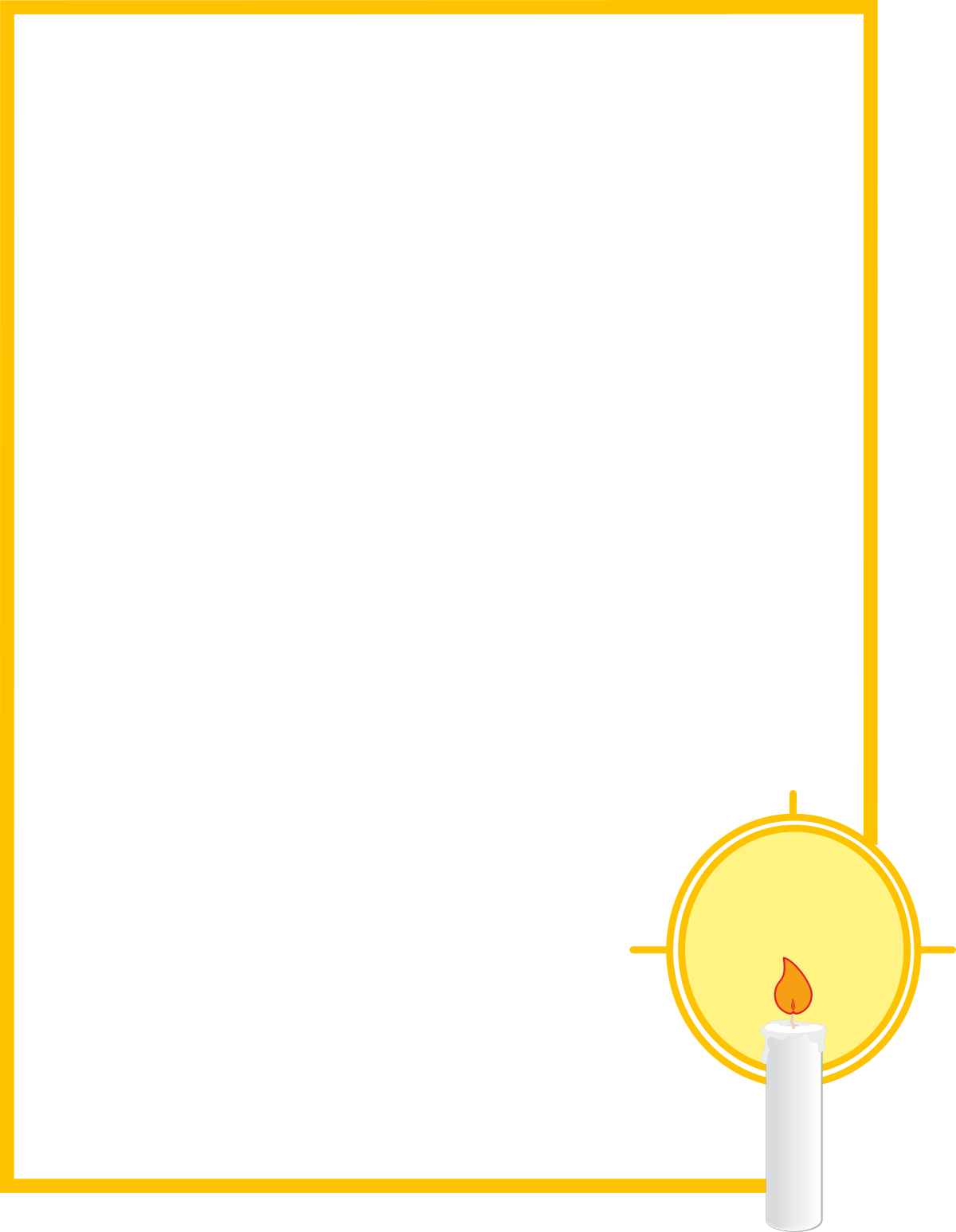 a yellow frame with a candle and a white candle clip art png transparent Borders for Holiday Celebrations | Yellow Frame with Candle Clipart