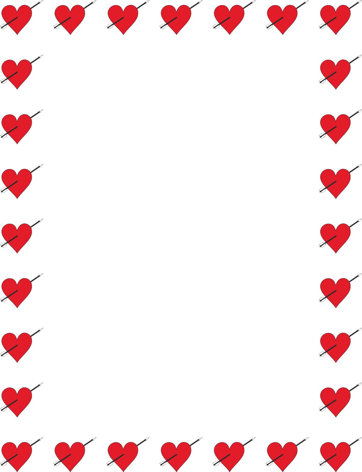 Holiday Borders Clipart: Red Hearts on Black Background