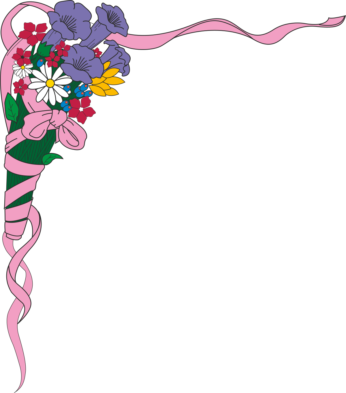 a pink ribbon with flowers on it clip art png transparent Borders and Plants Clipart: Elegant Flower Bouquet with Pink Ribbon