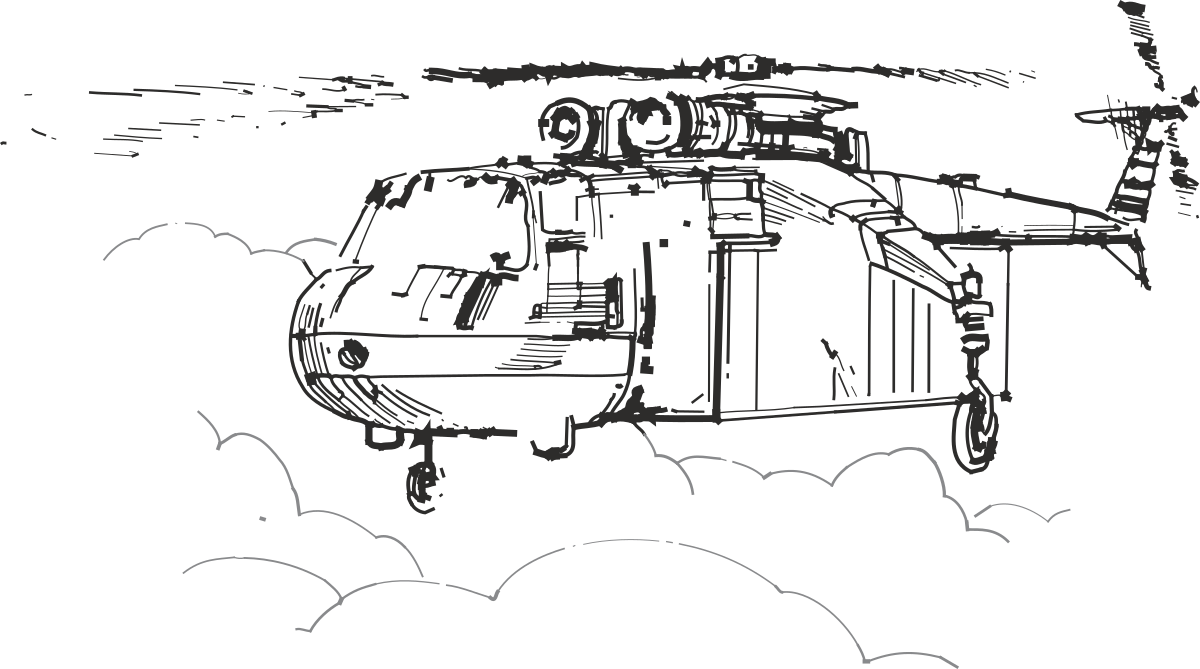 Helicopter Flying Through Clouds - Stunning Clipart Image