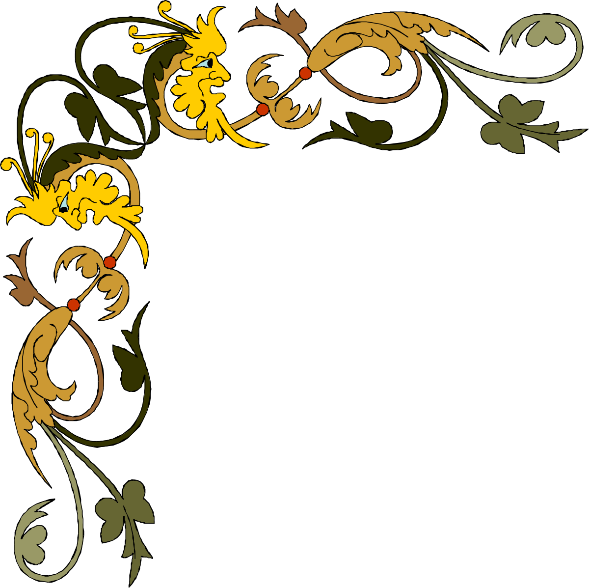 a black background with a yellow and green floral design clip art png transparent Floral Border Clipart: Yellow & Green Design on Black Background