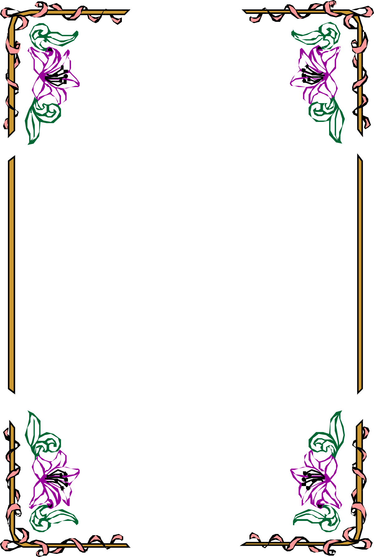 Elegant Borders with Purple Flowers and Gold Frame for Bridal Clipart