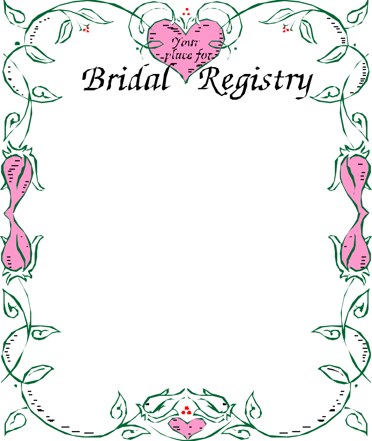 Borders for People: Elegant Bridal Clipart with Pink Roses and Green Leaves