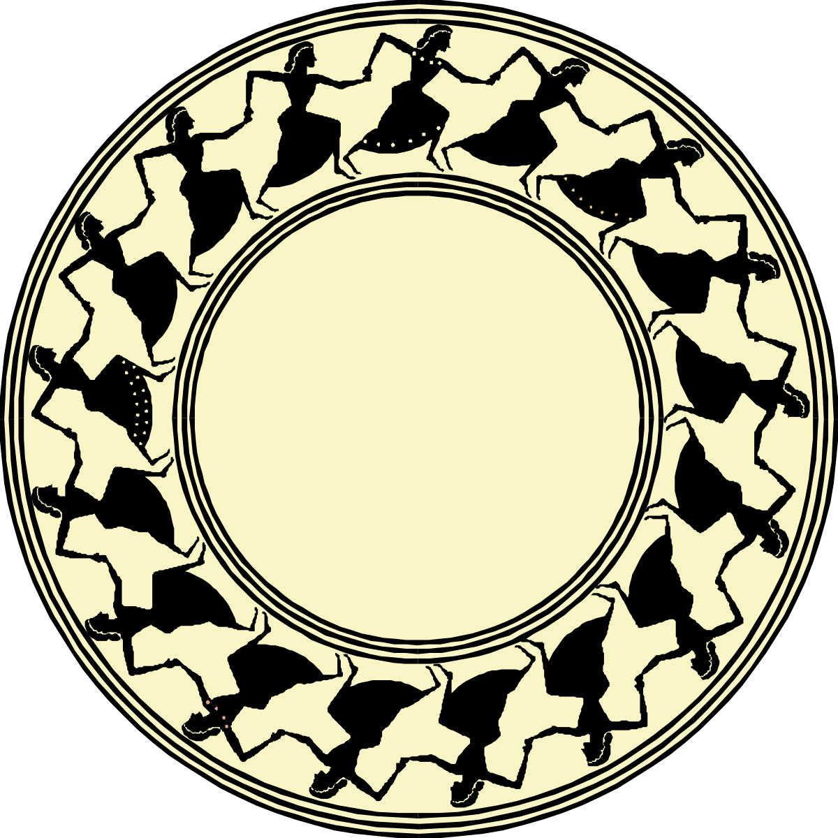 Stylish Black and White Circular Frame with People Borders Clipart
