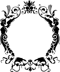 Black and White Beard Man Silhouette Clipart with Decorative Borders and Plants