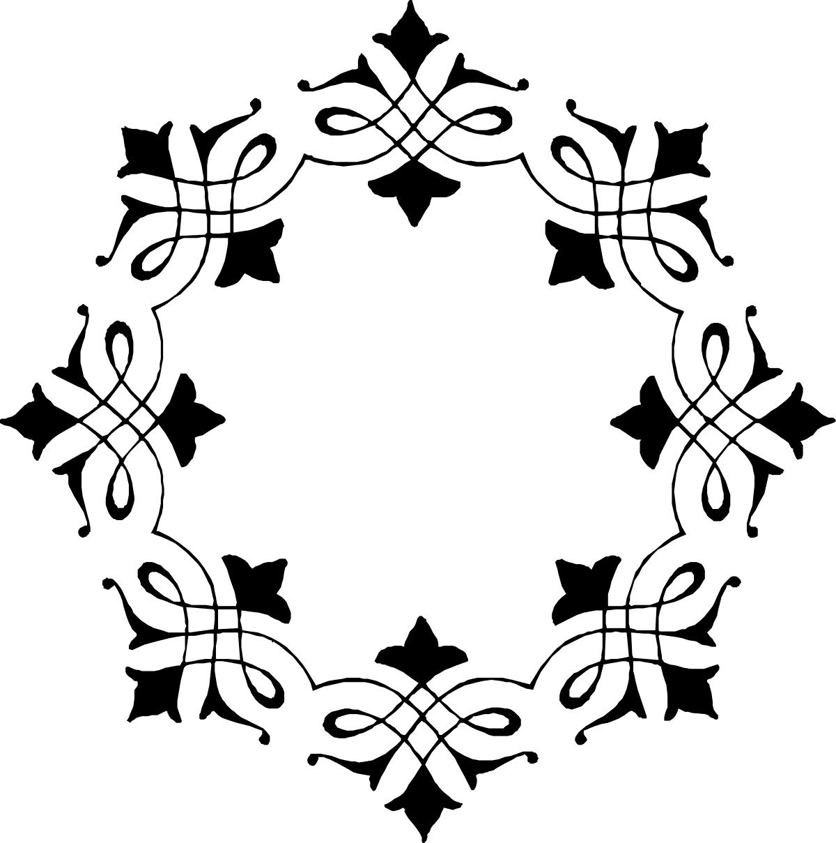 Black and White Circular Frame with Bows Clipart - Elegant Borders for Design
